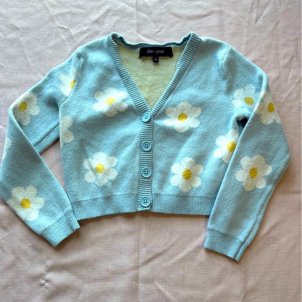 Chloe & Jasmine Girls Blue Daisy Cardigan 100 % Cotton Size 5